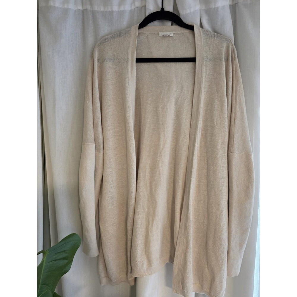 Garnet Hill Oatmeal Linen Open Drape Front Cardigan Medium Minimalist Dolman